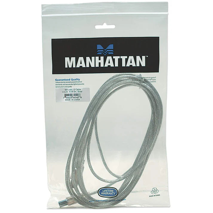 Cable Usb, manhattan,V2.0 A-b 5m Plata