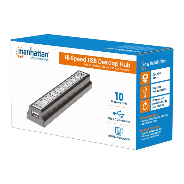 Hub Usb,manhattan,161572, V2.0 10 Ptos Con Fuente
