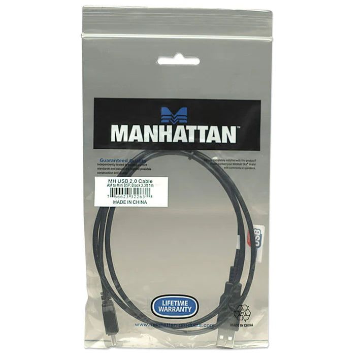 Cable Usb , Manhattan, 322638, V2.0 A-mini B 0.9m Negro