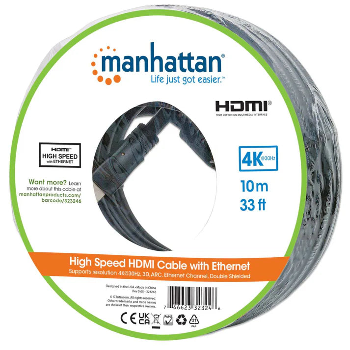 Cable Hdmi,manhattan,323246, 1.4 M-m 10.0m Ethernet