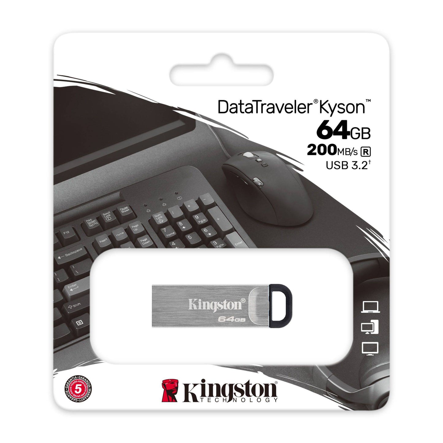 Memoria Flash Usb Kingston Data Traveler Kyson 64gb Gen 1 3.2 Tipo A Metal (dtkn/64gb)