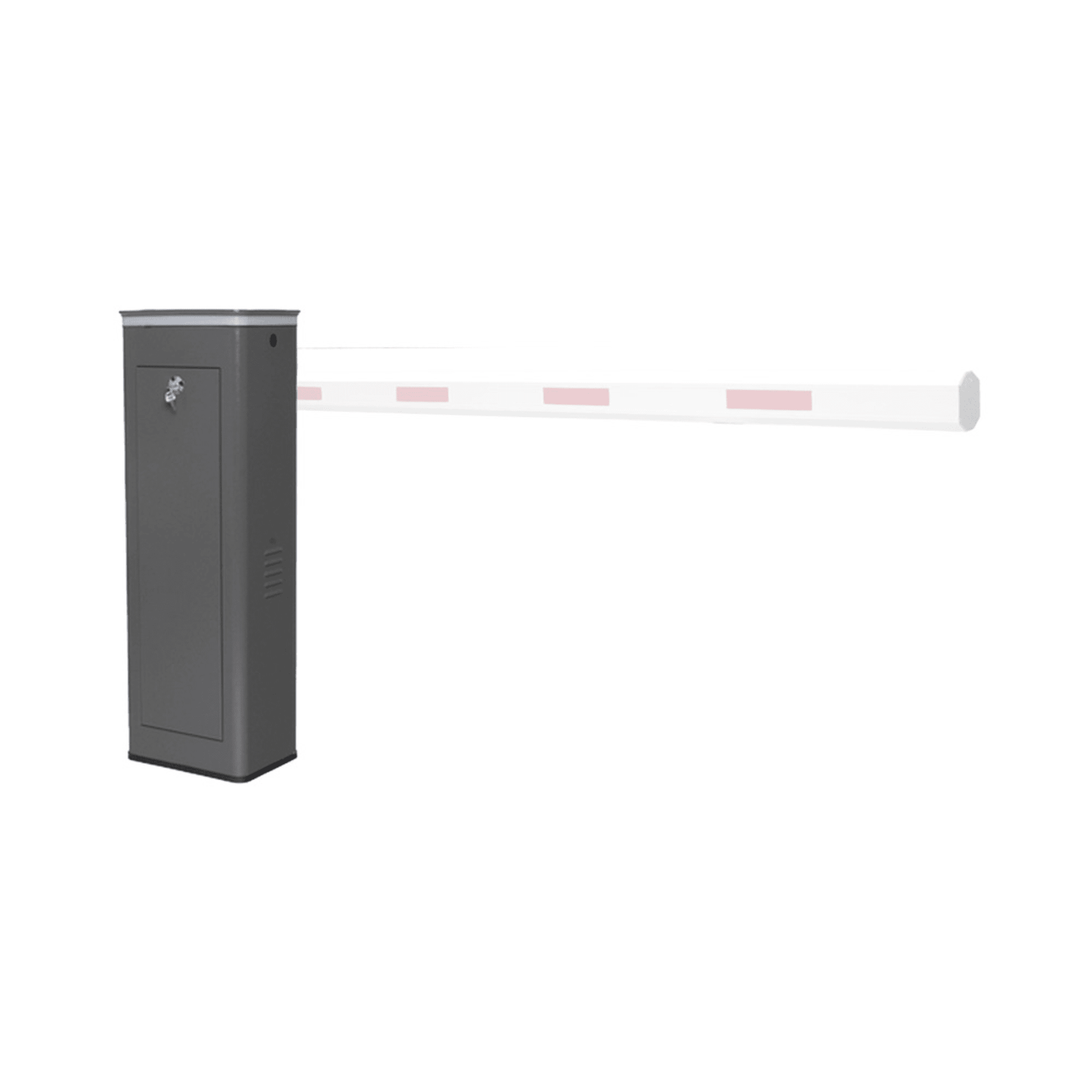 Barrera Vehicular Derecha / Soporta Brazo de Hasta 5.5 m / Final de Carrera Ajustable Por Programación / Movimiento fluido / Diseño Elegante Color Gris / Con Corona Led Semaforizada