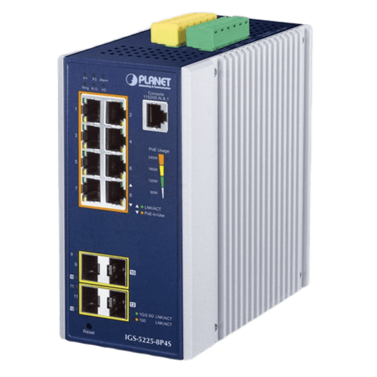 Switch Industrial administrable L2+  8 puertos Gigabit con PoE+ 802.3at y 4 puertos SFP