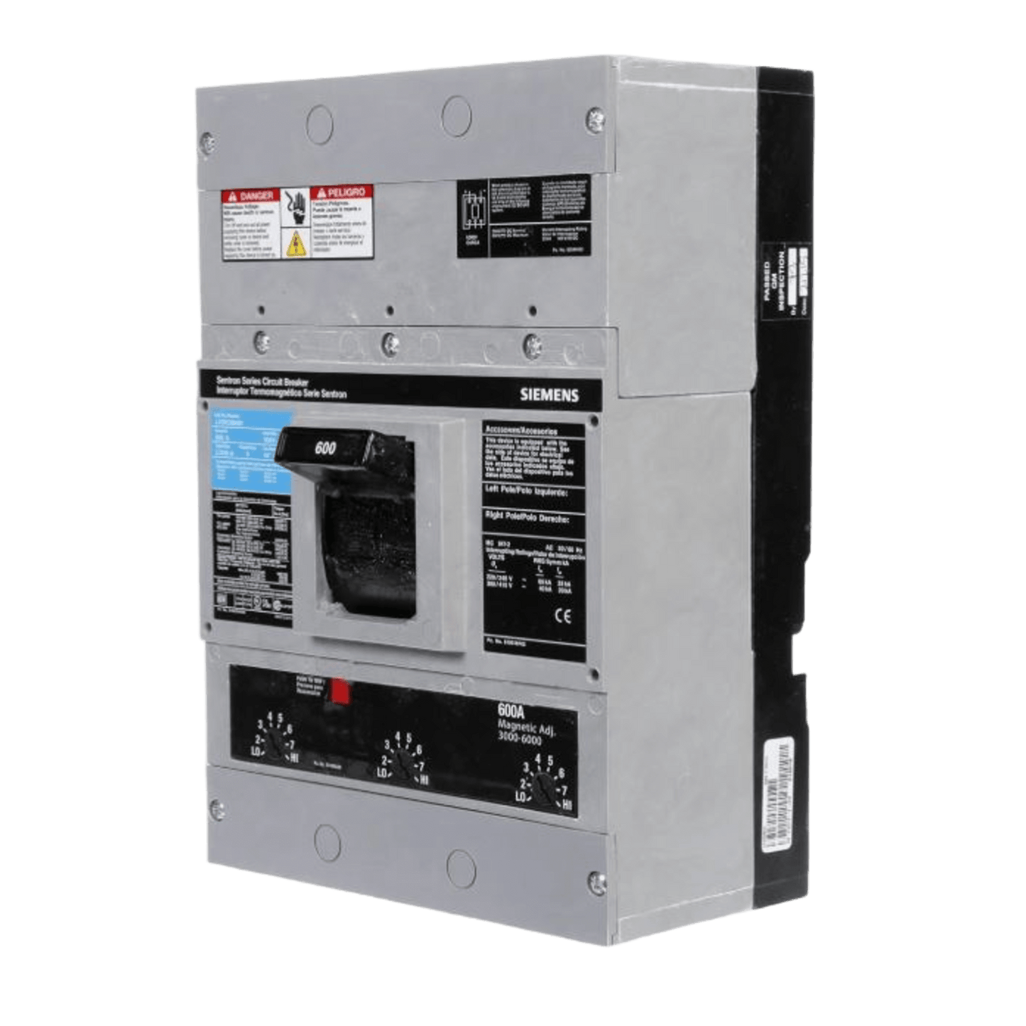 Interruptor Termomagnético 600V 3X600A, Sin zapatas principales.