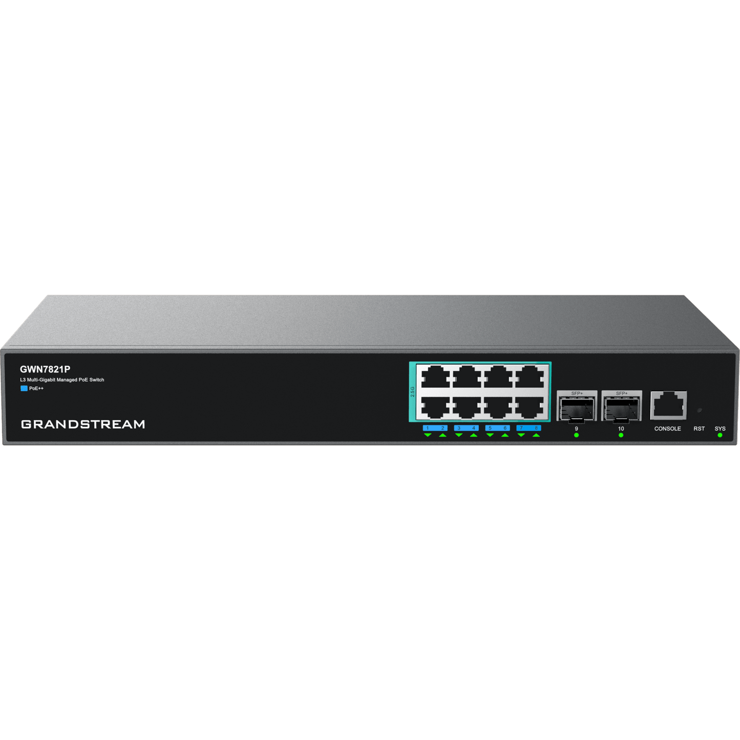 Switch PoE Multigigabit Capa 3 / 8 Puertos Ethernet 2.5 G / 2 Puertos SFP+ / PoE++ Dinámico / IPv6 e IPv4 / VLAN Avanzada / QoS / Stacking hasta 4 Dispositivos / Administración Local y en la Nube