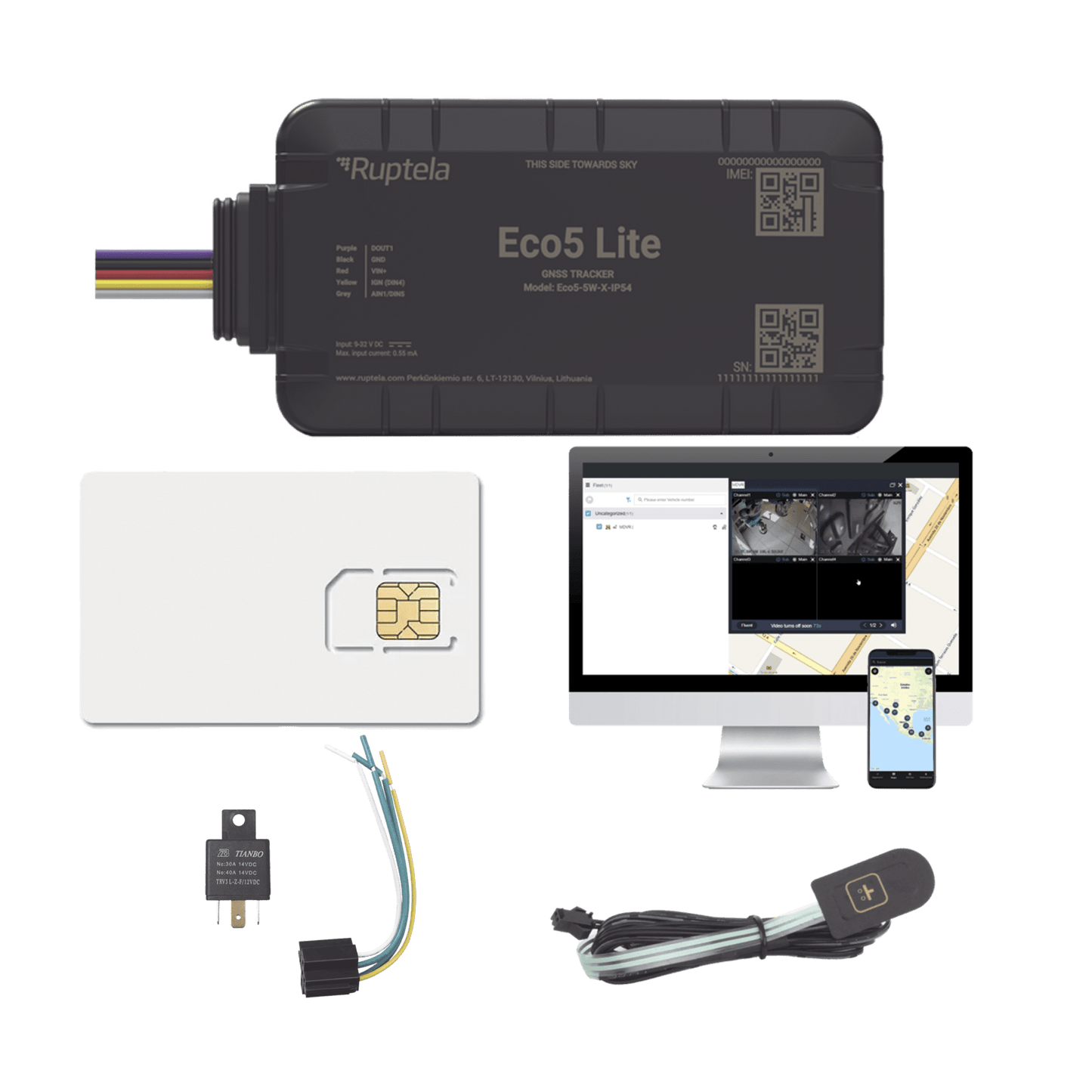 Rastreador Vehicular y Monitoreo de Flota / BLE 5.0 y GNSS / LTE CAT1 y LTE-M con Respaldo 2G / GNSS U-blox / MiKado IP54 / -20 °C a +40 °C / Acelerómetro de 3 Ejes / Suministro 9-32 V / Batería Interna
