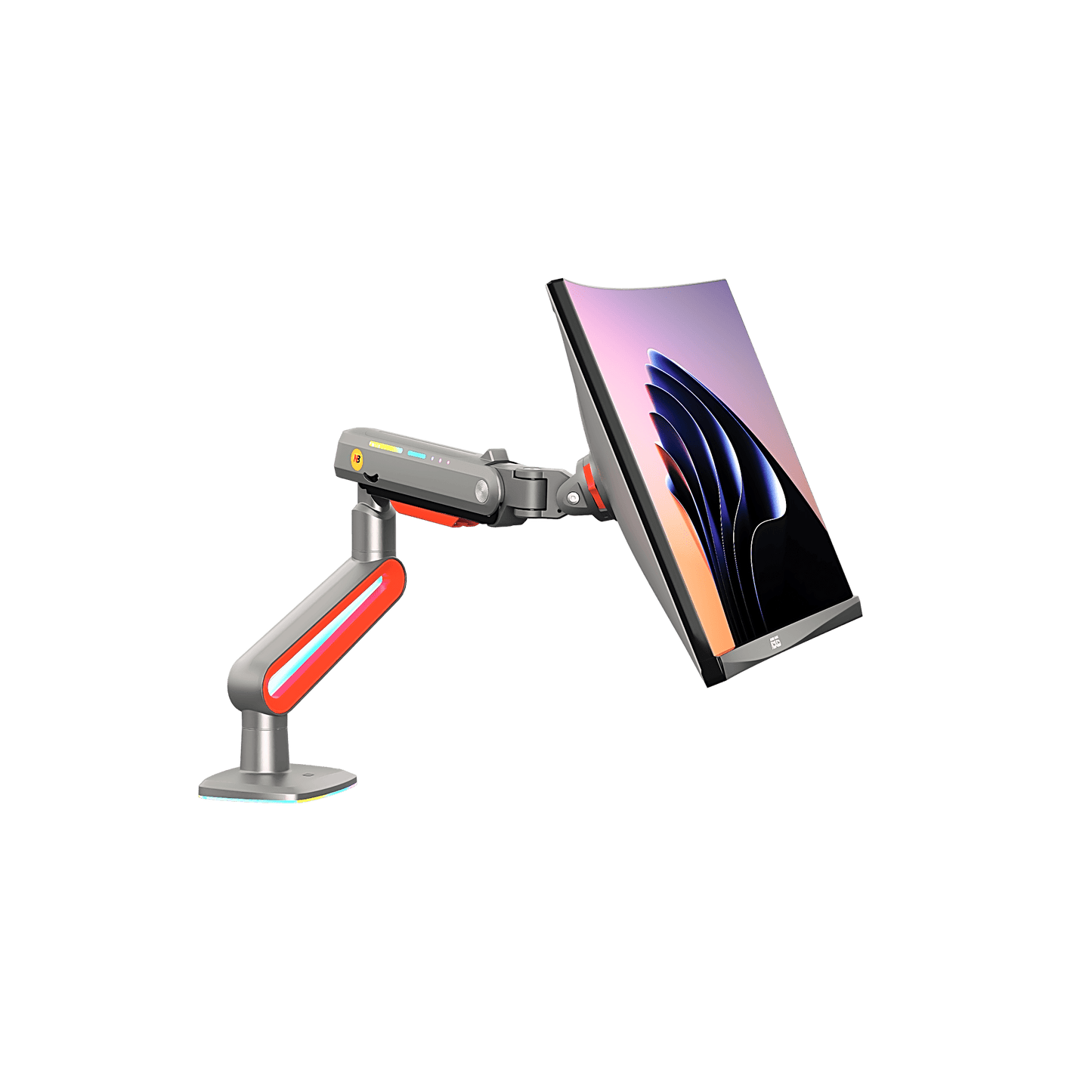 Montaje de Escritorio Ideal Para Monitores Gaming de 32"- 60" / Capacidad de Carga Maxima 20 Kg / Vesa 75 x 75 - 100 x 100 / Acero / Giro 360° / Color Carbon Mate con Cubierta Plastica Color Rojo / Iluminación RGB