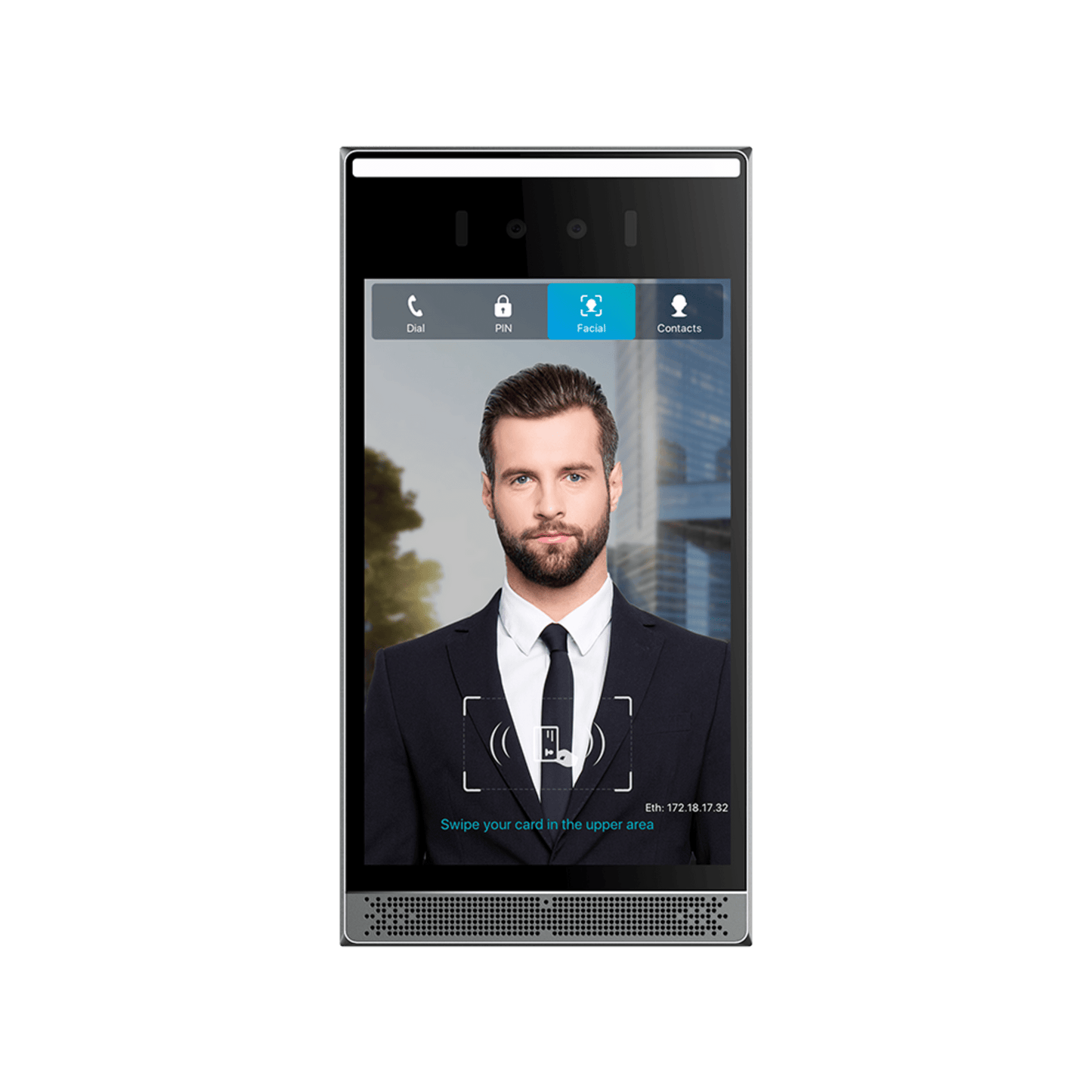 Videoportero IP SIP con Reconocimiento Facial, 8" IPS, 10,000 rostros, anti-suplantación, IP66/IK07, PoE