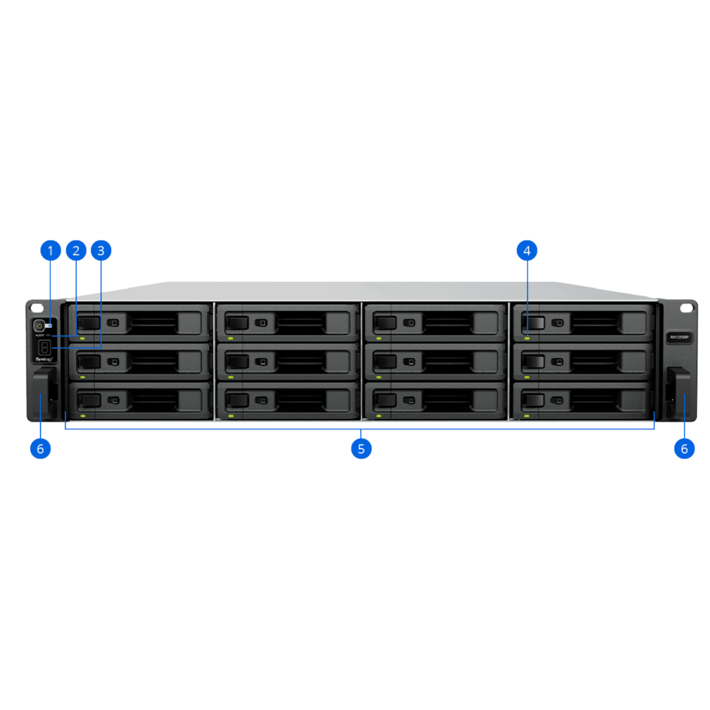 Unidad de Expansión Synology RX1225RP / 12 Bahías para Unidades 3.5" y 2.5" SATA HDD/SSD / Intercambio en Caliente / Fuentes de Alimentación Duales / Montaje en Rack 2U / Garantía de 5 Años