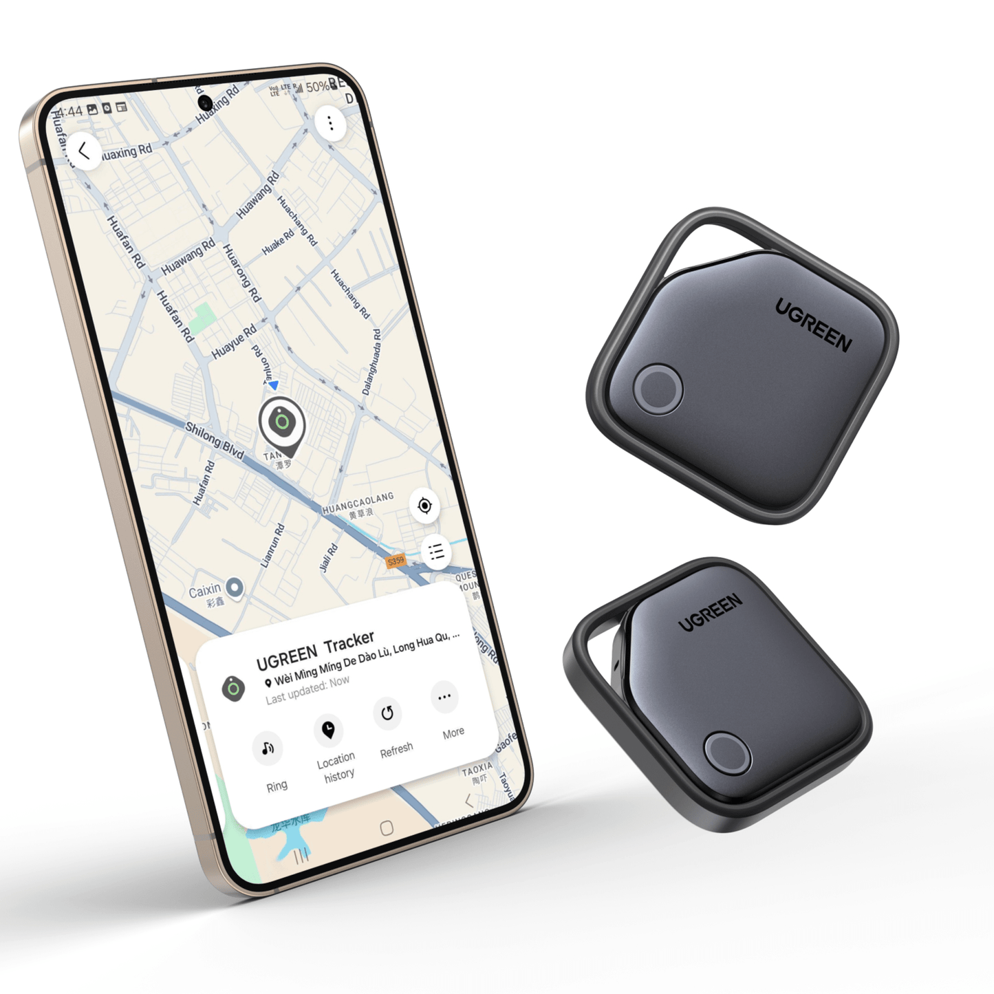 Tracker UGREEN FineTrack S Bluetooth 5.3 / Batería CR2032 225mAh / 18 Meses Autonomía / Sonido 80dB Localización / Compatible Galaxy Android 9.0+ / Búsqueda Bidireccional