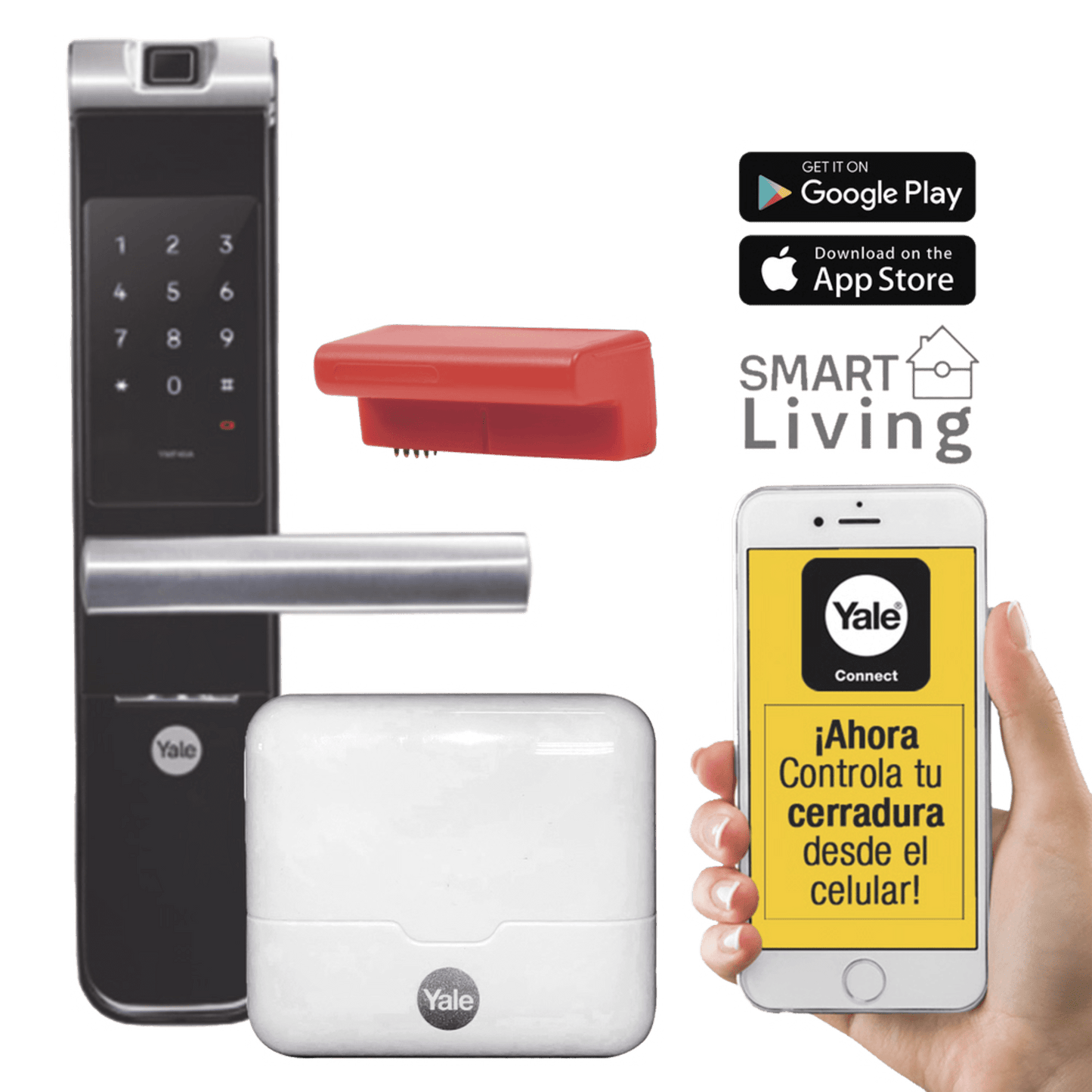 Kit Cerradura con manija YMF40A y HUB, Apertura por, Código, Biometría y apertura por SMARTPHONE, Para puertas de 35 a 90 mm de espesor