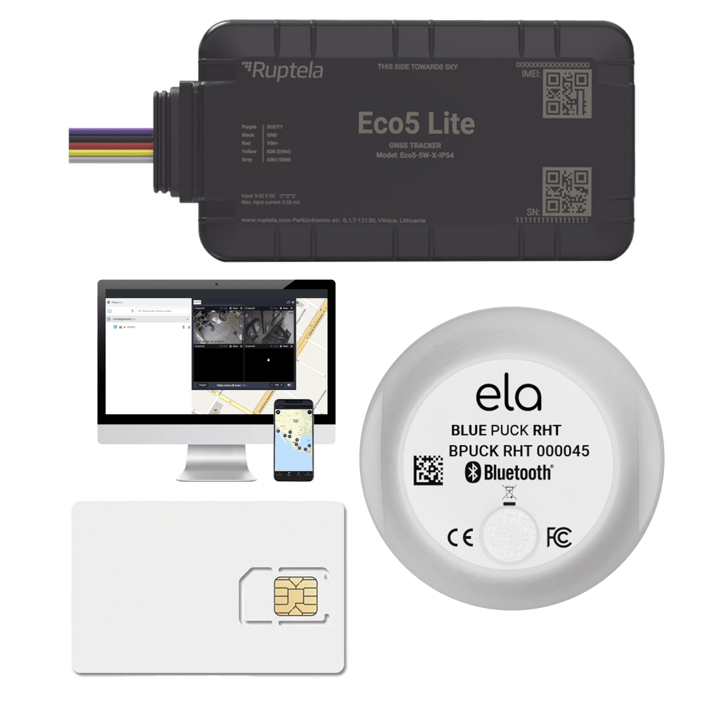 Rastreador Vehicular y Monitoreo de Flota / BLE 5.0 y GNSS / LTE CAT1 y LTE-M con Respaldo 2G / GNSS U-blox / MiKado IP54 / -20 °C a +40 °C / Acelerómetro de 3 Ejes / Suministro 9-32 V / Batería Interna