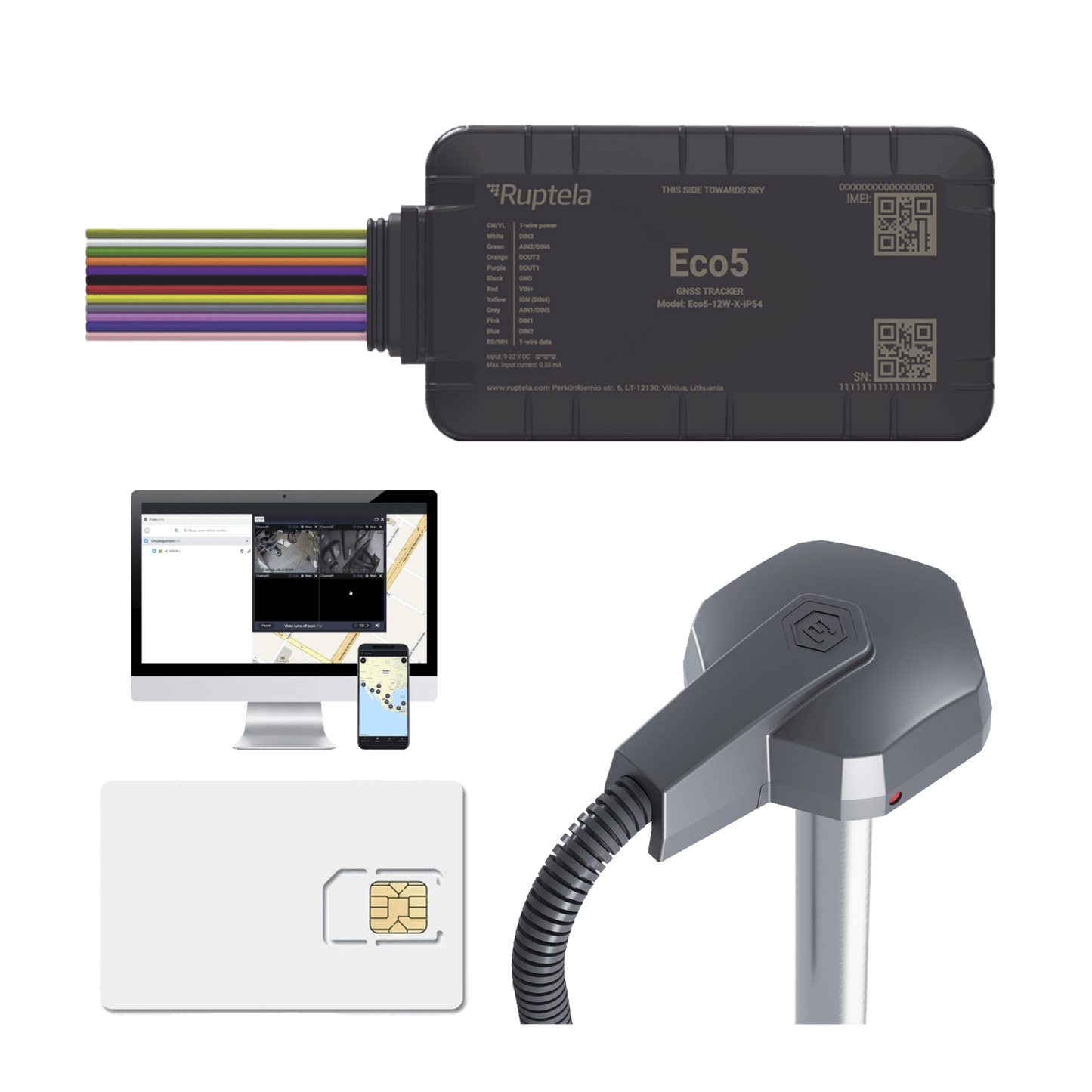 Dispositivo de Rastreo Vehicular / Conectividad LTE Cat1 y LTE-M / BLE 5.0 / GNSS U-blox / Carcasa IP54 / Batería Interna de Respaldo / Detecta Interferencias