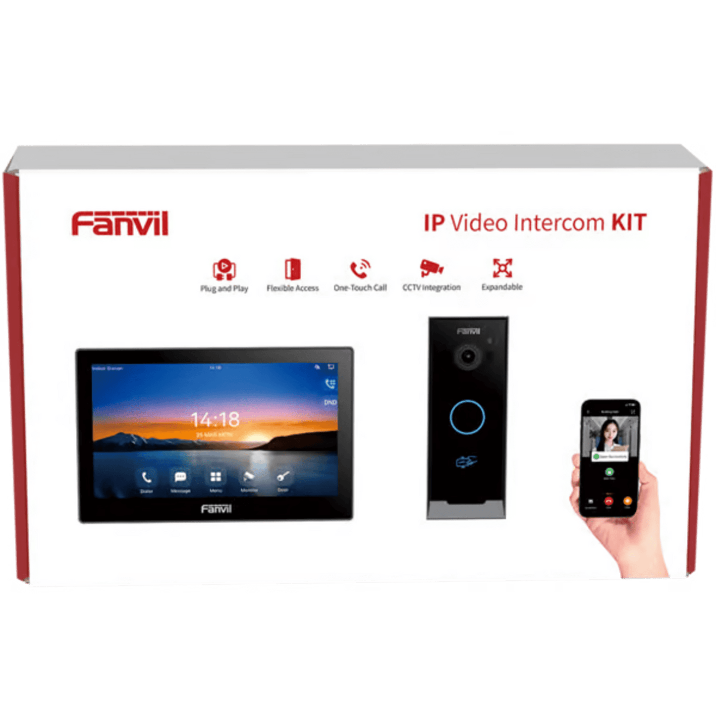 Kit Videoportero IP Fanvil VIK-01, Estación Interior SIP i504W + Frente de Calle i60, Llamadas HD, Desbloqueo Remoto, App Fanvil Link, Wi-Fi 2.4G/5G, PoE