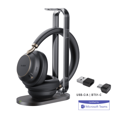 Diadema Inalambrica Bh76 Plus With Charging Stand Teams Black Usb C/a De Yealink Con Audio Hd Y Certificación Para Microsoft Teams