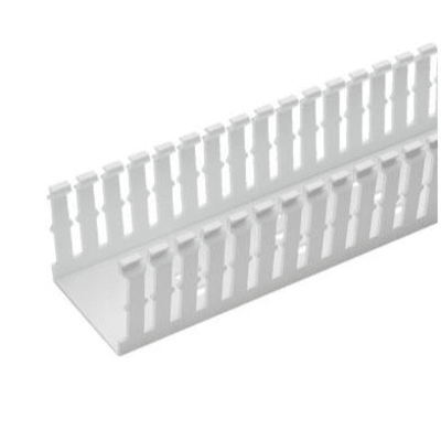 Canaleta Ranurada Angosta de PVC Sin tapa, Tipo F, 57.2 mm de Ancho, 79.8 mm de Alto y 1.8 m de Largo, Color Blanco