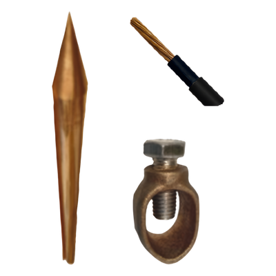 Kit Básico Para Tierra Física Con Varilla De 5/8" De 1.5 M De Largo, Opresor Y 10 Metros De Cable Negro 6 Awg.