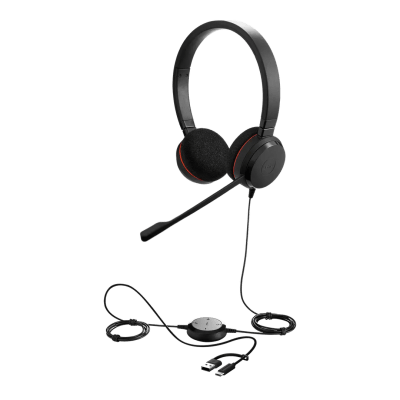 Jabra Evolve 20 Duo Con Conexión Usb C/a, Micrófono Con Cancelación De Ruido De Ultima Generación, Configuración Plug And Play (4999-823-169)