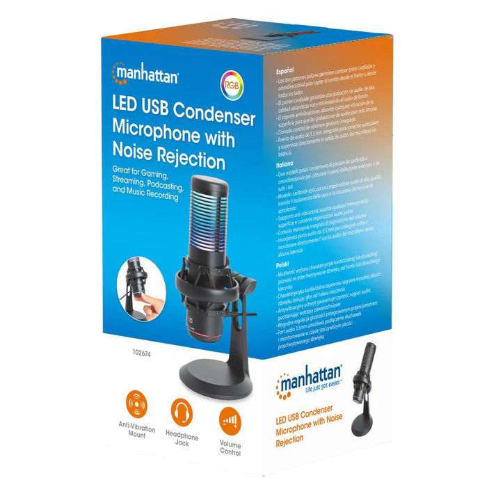 Micrófono/manhattan/102674/ micrófono De Condensador Usb Con Led Rgb Y Cancelación De Ruido