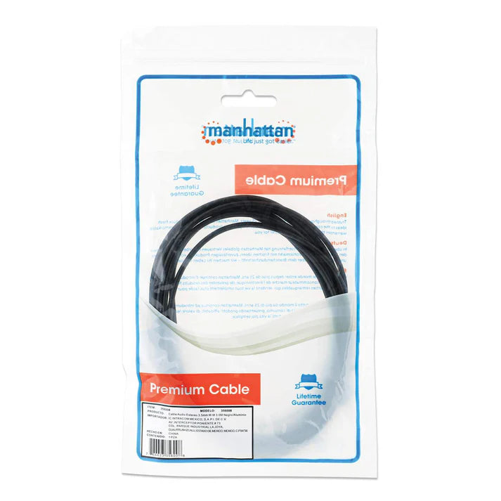 Cable Audio Estereo, Manhattan,356008, 3.5mm M-m 3.0m Negro/aluminio Plateado