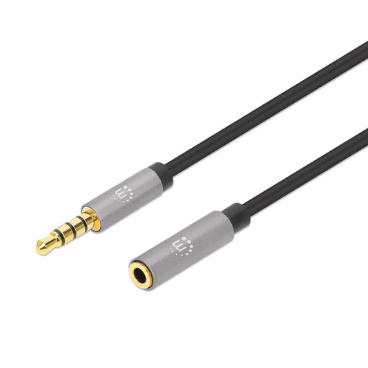 Cable Audio Estereo, Manhattan,  356039, 3.5mm Exten. M-h 2.0m Negro/aluminio Plateado