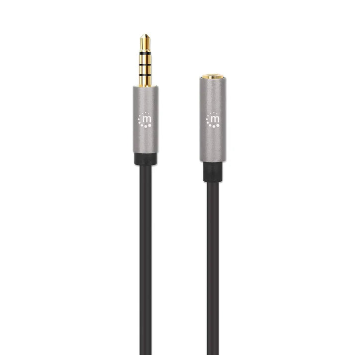 Cable Audio Estereo, Manhattan, 356046, 3.5mm Exten. M-h 3.0m Negro/aluminio Plateado