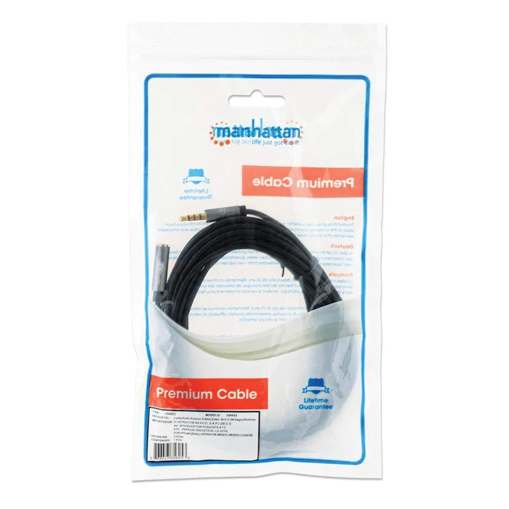 Cable Audio Estereo, Manhattan,356053, 3.5mm Exten. M-h 5.0m Negro/aluminio Plateado