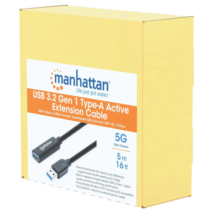 Cable Usb Extensión, Manhattan,153737,v3.0 Ext. Activa  5.0m Negro