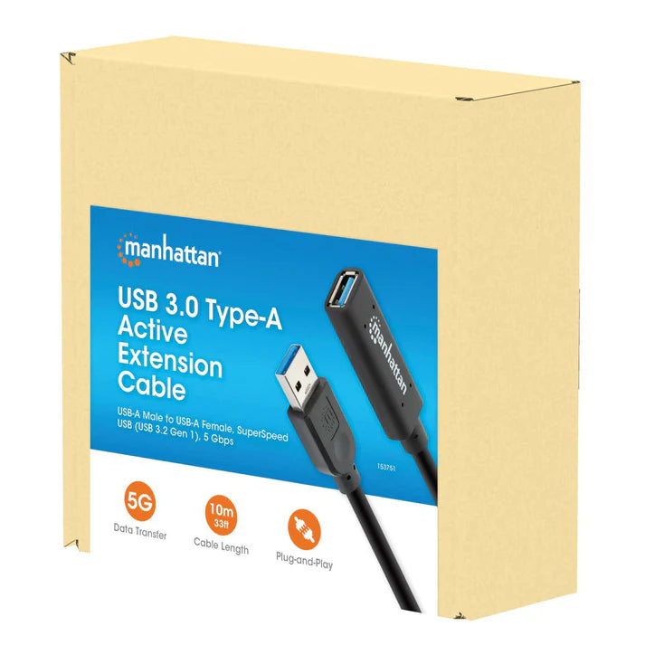 Cable Usb Extensión, Manhattan,1537517,v3.2 Ext. Activa  10.0m Negro
