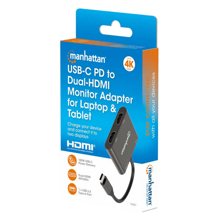 Adaptadores/manhattan/154321/convertidor Usb-c A Hdmi 2 Puertos 4k - Mst