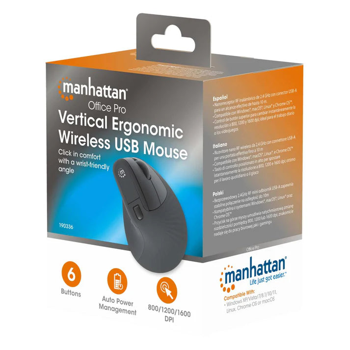 Mouse/manhattan/190336/mouse Ergonómico Vertical - Inalámbrico Usb