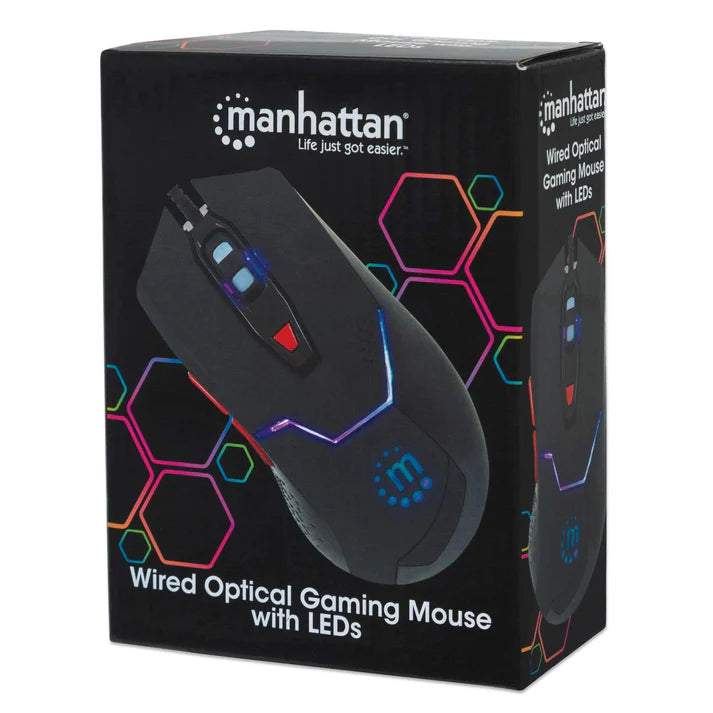Mouse Optico Gaming,manhattan,176071, Usb 6 Botones Negro C/luz