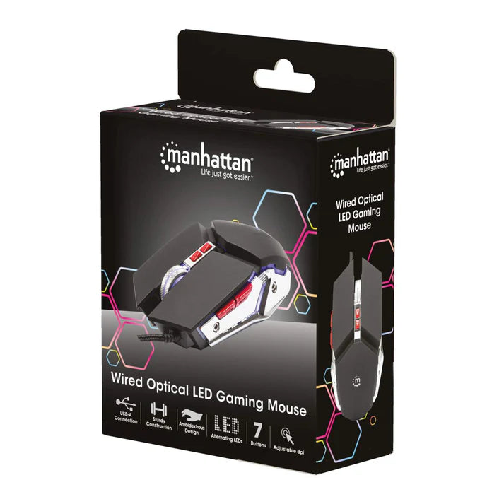 Mouse,manhattan,179348, Optico Gaming 7 Botones, Negro/plata 3200 Dpi