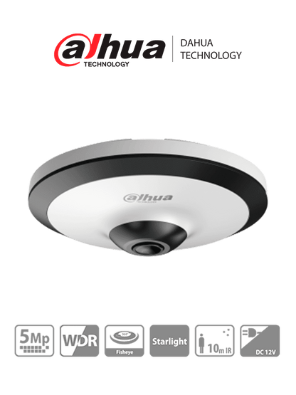 Camara Analoga/ Dahua/ Dh-hac-ew2501n/ Fisheye Hdcvi 5 Mp, Vision 360°, Ir 10 M, Wdr Real 120db, Microfono Integrado/ Interior Con Tecnologia Starlight Para Baja Luz Y Reduccion De Ruido 2d/3d