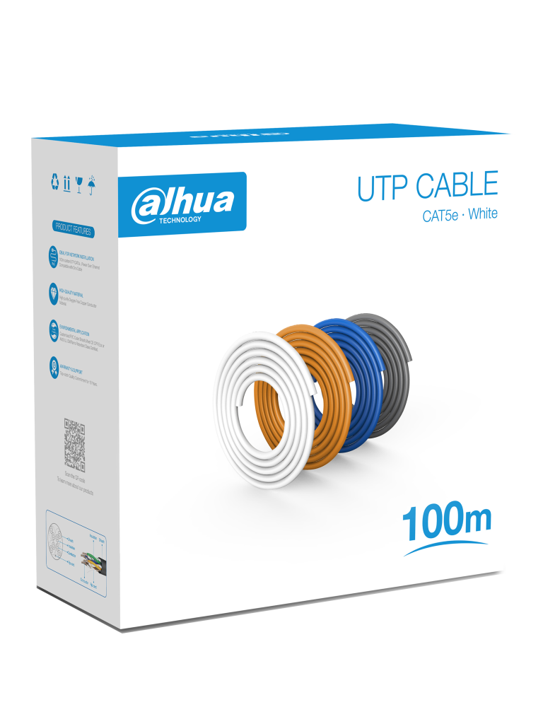 Bobina Utp/ Dahua/ Pfm920i-5eu-u-100 / 100 Mts De Cable Utp Cat5e/ 100% Cobre/ Color Blanco/ Cubierta Retardante De Flama Con Certificacacion Ansi/ Ul Cm/ Ideal Para Video Y Redes