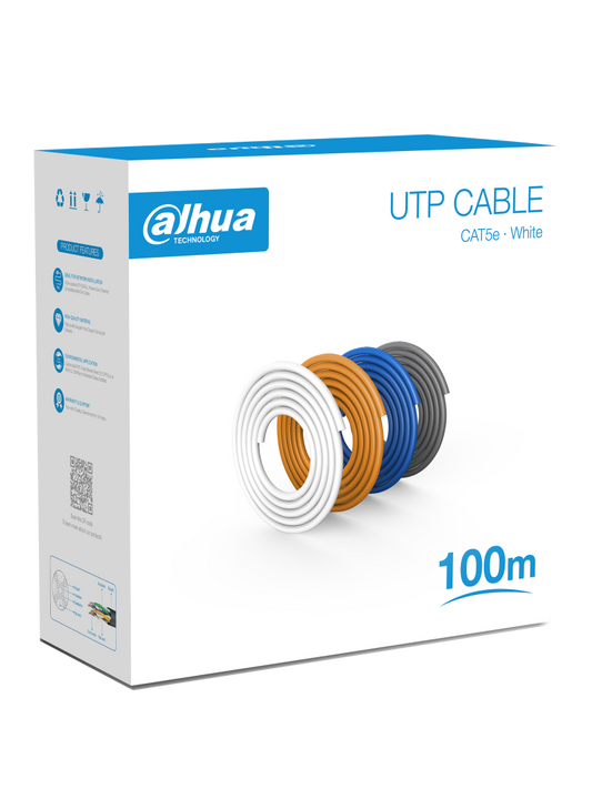 Bobina Utp/ Dahua/ Pfm920i-5eu-u-100 / 100 Mts De Cable Utp Cat5e/ 100% Cobre/ Color Blanco/ Cubierta Retardante De Flama Con Certificacacion Ansi/ Ul Cm/ Ideal Para Video Y Redes