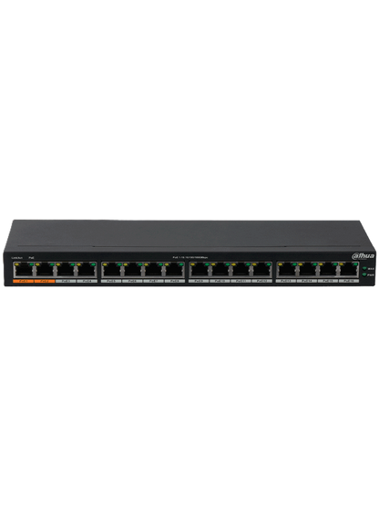 Switch Poe/ Dahua/ Dh-pfs3016-16gt-190/ 16 Pto Poe Gigabit/ 190 Watts Totales/ Los 2 Pto Naranjas Soportan Hi-poe Estandar/ Switching 32 Gbps/ Tasa De Reenvio De Paquetes 23.808 Mbps/ Proteccion Cont