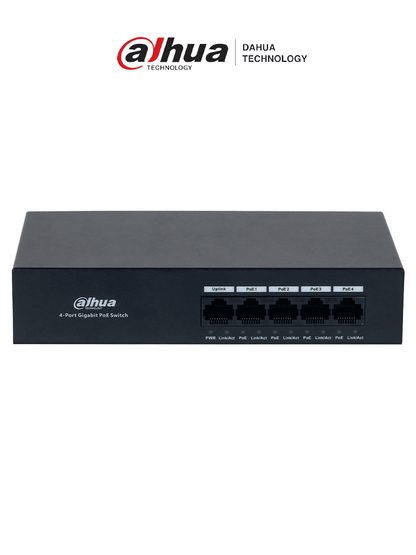 Switch/ Dahua/ Dh-pfs3005-4gt-36 Con 4 Pto Gigabit Poe Y 1 Pto Rj45 10/100/1000 Mbps. Ofrece Proteccion Contra Descargas Electricas, Ideal Para Alimentar Dispositivos Ip. Incluye Fuente De Poder Inte