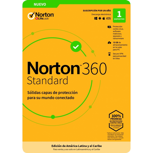 Esd Norton 360 Standar/ Internet Security/ 1 Dispositivo/1 AÑo/ Descarga Digital