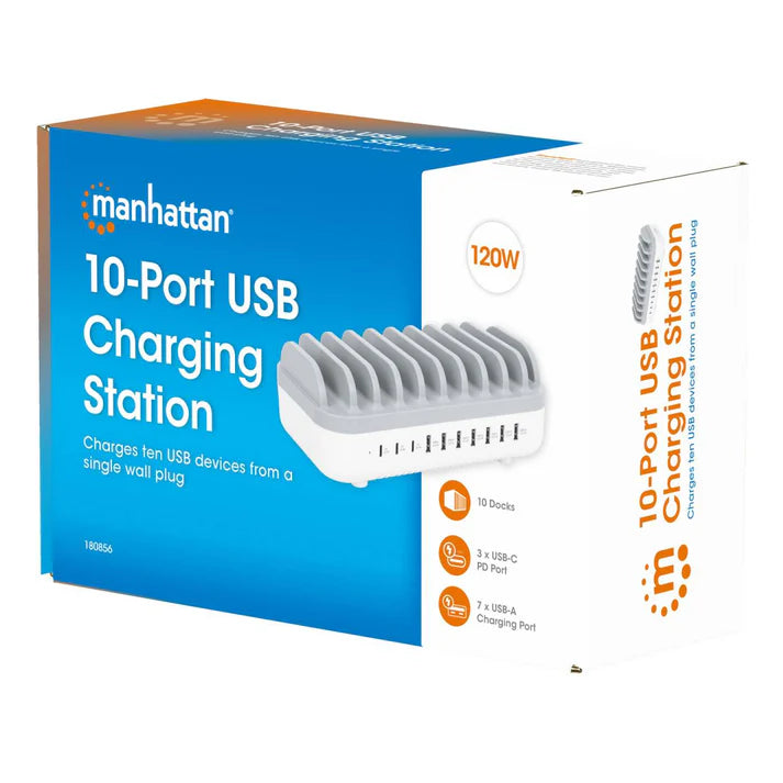 Estación De Carga,manhattan,180856, Usb 10 Dispositivos, 120