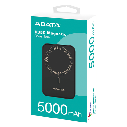Bateria De Respaldo Adata Power Bank MagnÉtico R050 5000 Mah Usb -c Carga InalÁmbrica Color Negro (pr050-11bk)