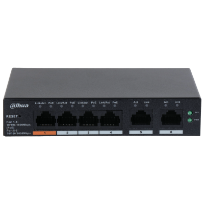 Switch/ Dahua/ Cs4006-4gt-60/ Poe De 6 Ptos Gigabit/ 4 Ptos Poe 10/100/1000/ 2 Ptos Uplink 10/100/1000/ 60 Watts Totales/ Administrable En La Nube X Dolynk Care/ Poe Hasta 250 Mts/ Carcasa Metalica/