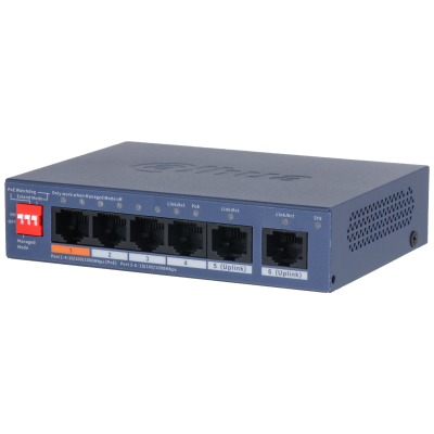 Switch/ Dahua/ Cs4006-4gt-60/ Poe De 6 Ptos Gigabit/ 4 Ptos Poe 10/100/1000/ 2 Ptos Uplink 10/100/1000/ 60 Watts Totales/ Administrable En La Nube X Dolynk Care/ Poe Hasta 250 Mts/ Carcasa Metalica/
