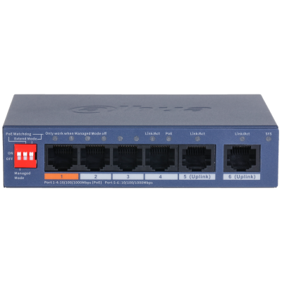 Switch/ Dahua/ Cs4006-4gt-60/ Poe De 6 Ptos Gigabit/ 4 Ptos Poe 10/100/1000/ 2 Ptos Uplink 10/100/1000/ 60 Watts Totales/ Administrable En La Nube X Dolynk Care/ Poe Hasta 250 Mts/ Carcasa Metalica/