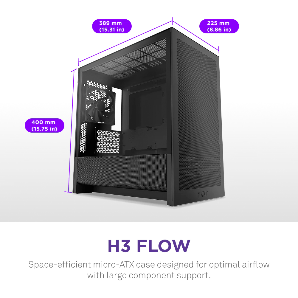 Gabinete Nzxt H3 Flow /negro / Vidrio Templado / Mini Torre/ Micro-atx /gamer