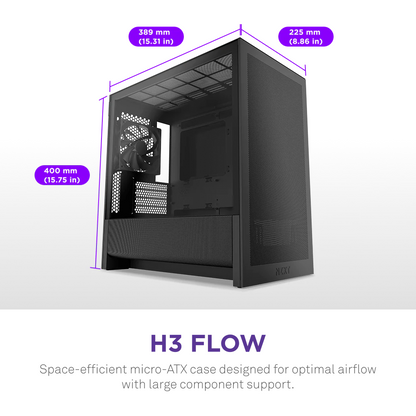 Gabinete Nzxt H3 Flow /negro / Vidrio Templado / Mini Torre/ Micro-atx /gamer