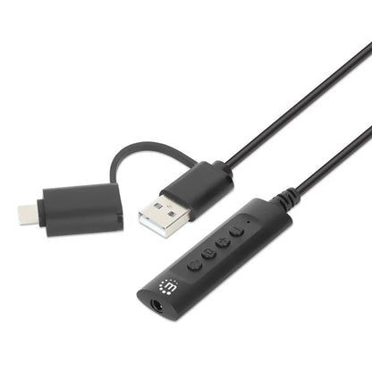 Convertidor Usb, Manhattan,153560, 2.0 / Usb-c A Tarjeta Sonido 3.5 Mm, Cable Con Controles