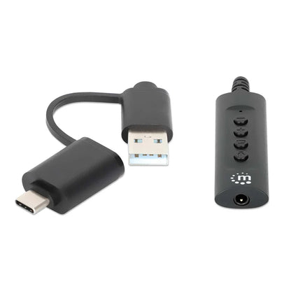 Convertidor Usb, Manhattan,153560, 2.0 / Usb-c A Tarjeta Sonido 3.5 Mm, Cable Con Controles