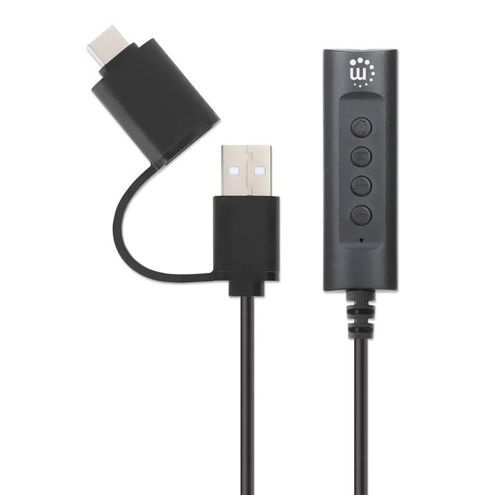 Convertidor Usb, Manhattan,153560, 2.0 / Usb-c A Tarjeta Sonido 3.5 Mm, Cable Con Controles