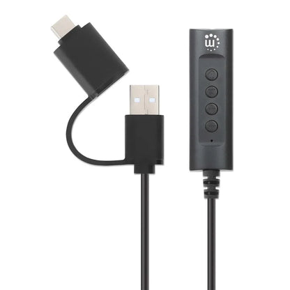 Convertidor Usb, Manhattan,153560, 2.0 / Usb-c A Tarjeta Sonido 3.5 Mm, Cable Con Controles